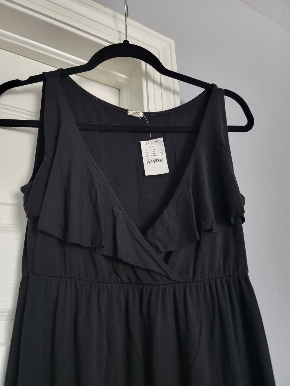 J. Crew Black Sleeveless Ruffle-Trim Midi Dress